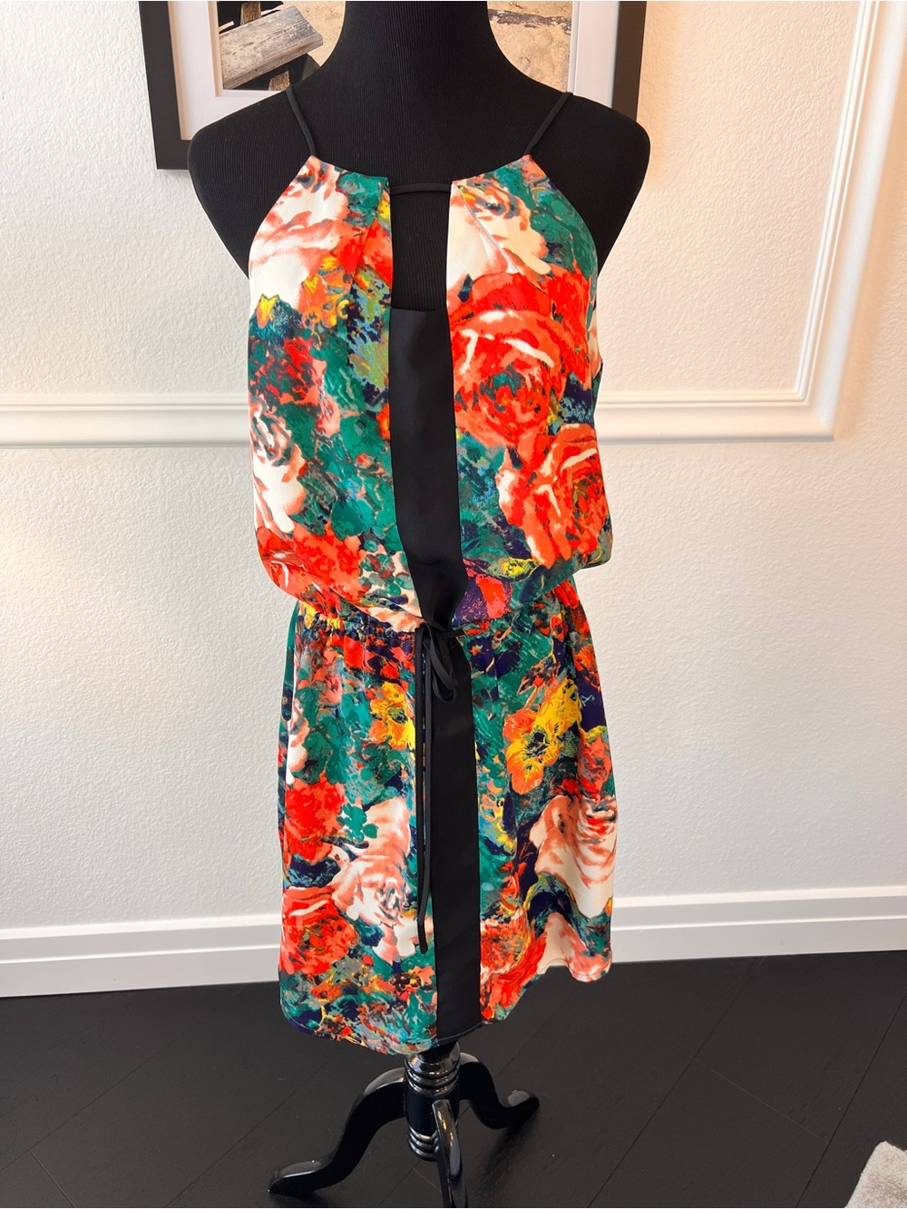 Adelyn Rae Teal, Coral & White Floral Halter Dress